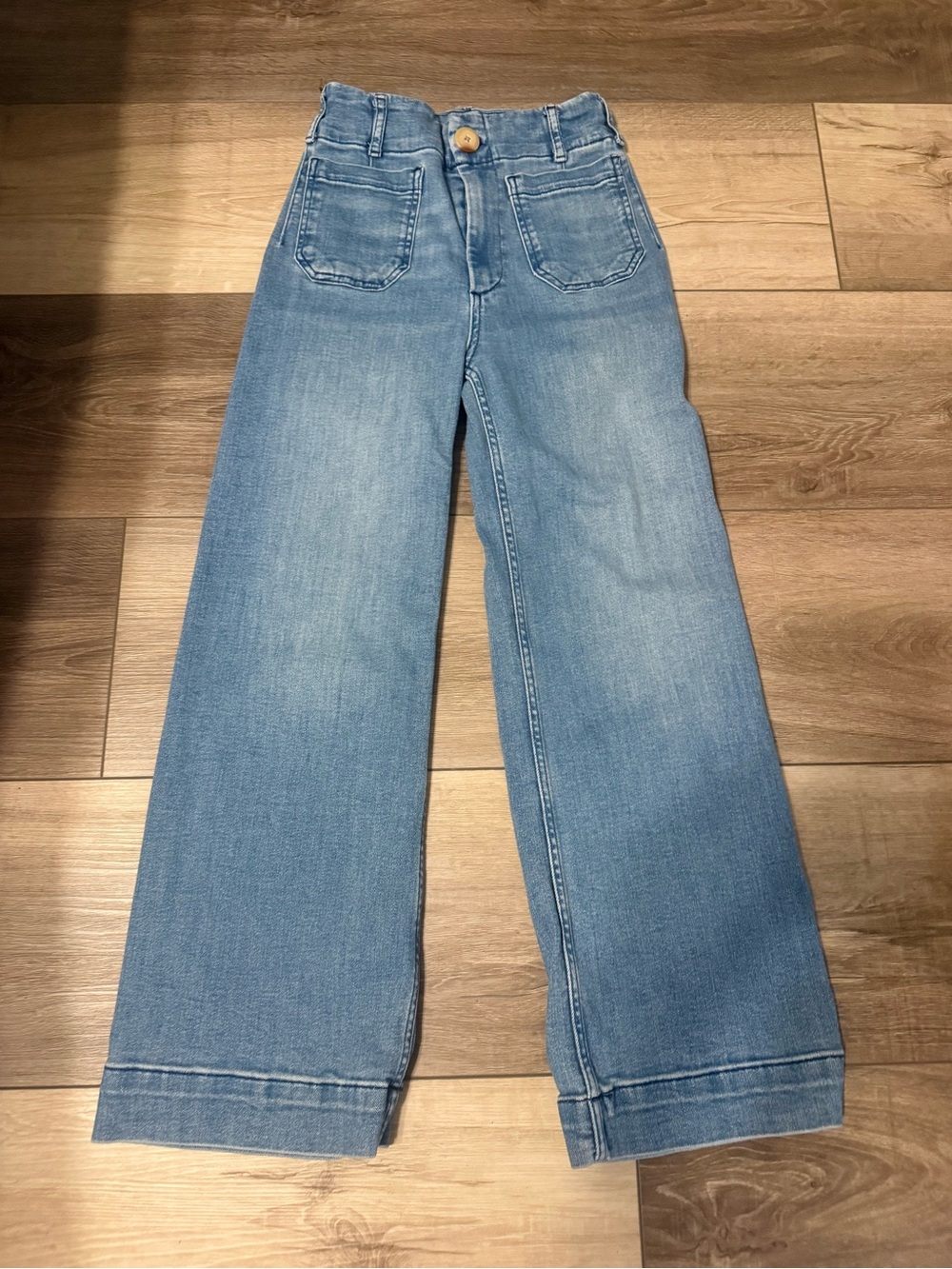 Maeve Anthropologie Light Blue Wide-Leg Cropped Jeans with Front Patch Pockets